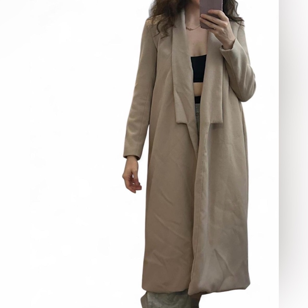 Beige/Taupe Long Open Front Duster Coat Women’s Size Small - Picture 3 of 9
